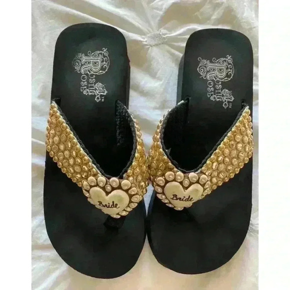 Rustic Rose Bride Gold Bling Sandals Size 9 - Picture 4 of 5
